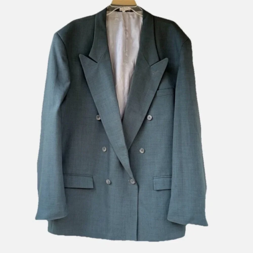 VTG USA Falcone Green Peak Lapel Double Breasted Blazer Suit Jacket Size 44R